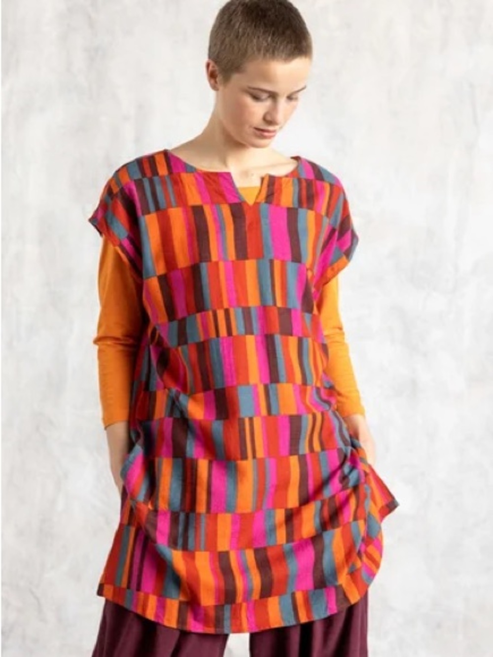 Modern Multicolor Tunic Top - Orange & Pink